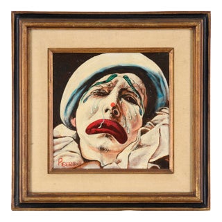 Crying Clown Portrait in Oil on Canvas by John Peers For Sale