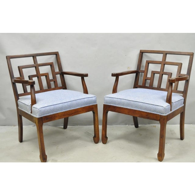 Vintage Chinese Chippendale James Mont Style Fretwork Lounge Arm Chairs - A Pair For Sale - Image 15 of 15