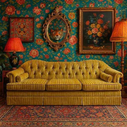 Late 20th Century Vintage 96” Tufted Striped Sofa – Mid-Century Curved Back Couch, Cleaned + New Foam Included, Unique Hollywood Regenc... For Sale - Image 5 of 18