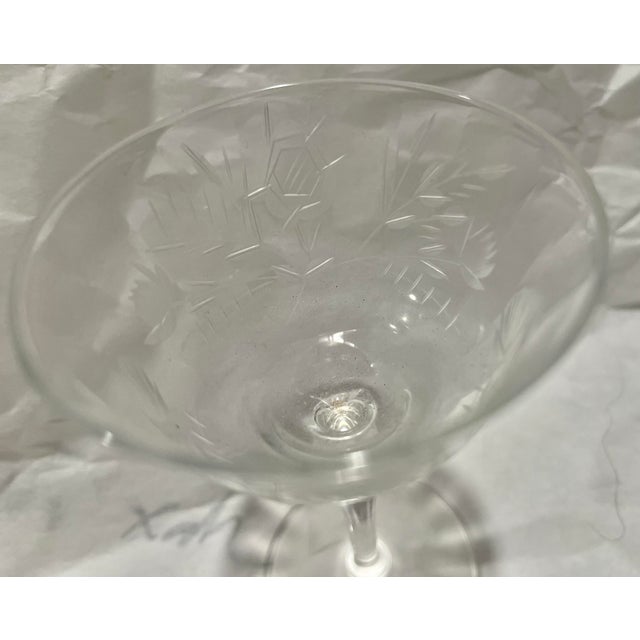 Transparent Set of 4 Sherry Stem Glasses With Cut Glass Roses & Leaves For Sale - Image 8 of 11