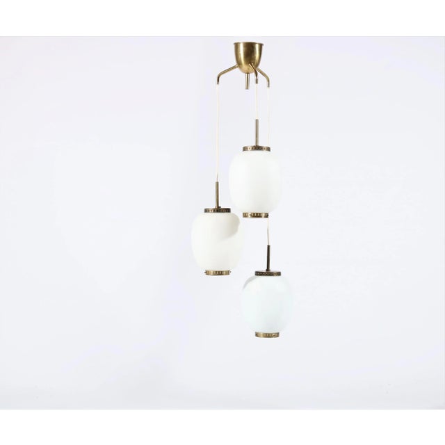 Danish Brass and Opaline Glass Chandelier by Bent Karlby for Lyfa, 1950s For Sale - Image 10 of 10