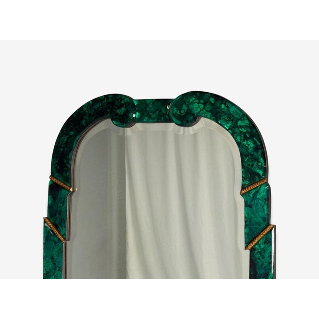 Art Deco Style, Green Antiqued Beveled Glass, Venetian Wall Mirrors, 21st C. For Sale - Image 4 of 9