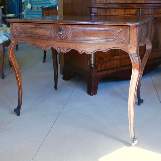 French Provincial Louis XV Period Carved Walnut Writing Table or Side Table For Sale - Image 4 of 13