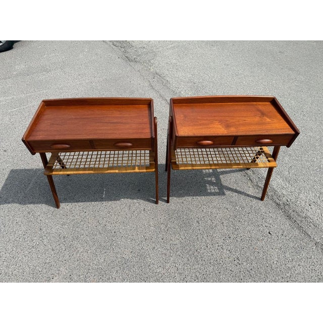 Teak Nightstands with Rattan Shelves by Søren Rasmussen, 1960s, Set of 2 For Sale - Image 3 of 9