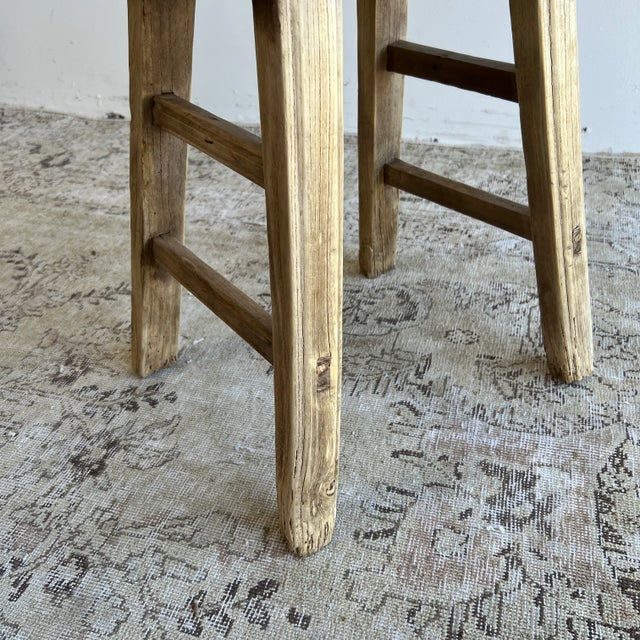 Vintage Antique Elmwood Stool With Curved Seat For Sale In Los Angeles - Image 6 of 8