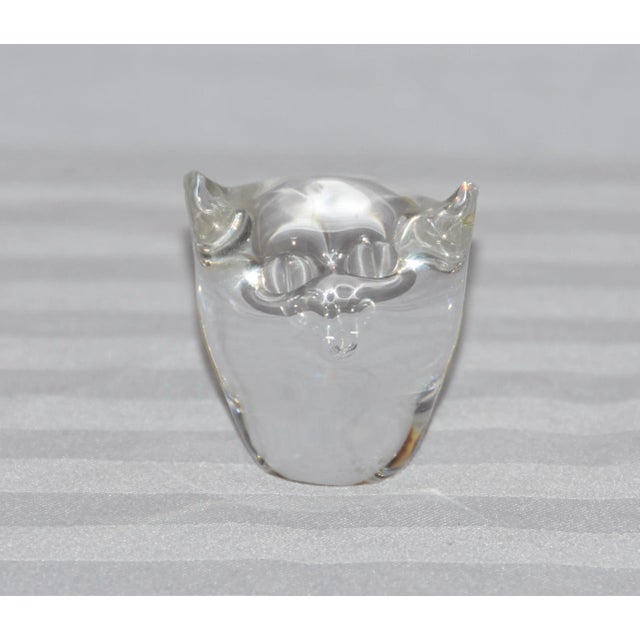 Glass Strauss Art Glass Clear Crystal Owl Paperweight For Sale - Image 7 of 7