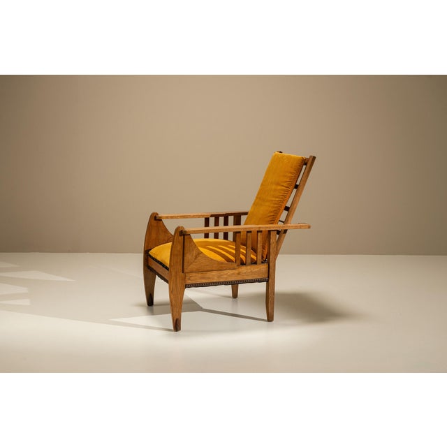 Brown Amsterdam School Reclining Armchair in Oak, the Netherlands, 1930s For Sale - Image 8 of 16