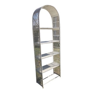 Hold for Jeanne: 1980s Tall White Wicker 4 Shelf Bookcase Arched Top For Sale