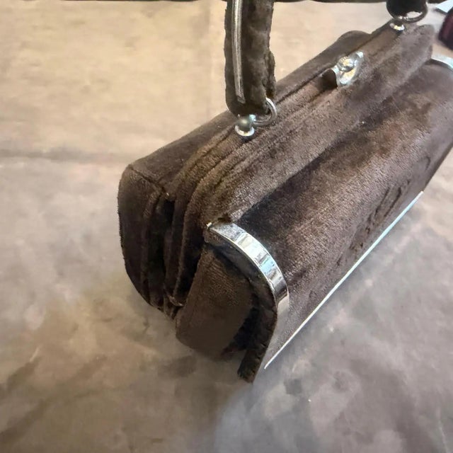 1970s High Quality Brown Cut Velvet and Silver Plated Metal Italian Evening Bag For Sale - Image 4 of 13