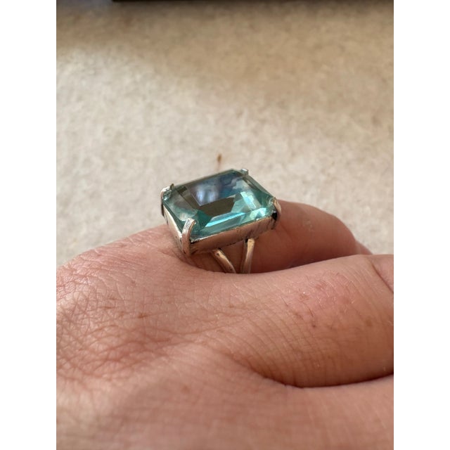 Mid-Century Modern Sterling Silver and Aquamarine Vintage Cocktail Ring For Sale - Image 3 of 7