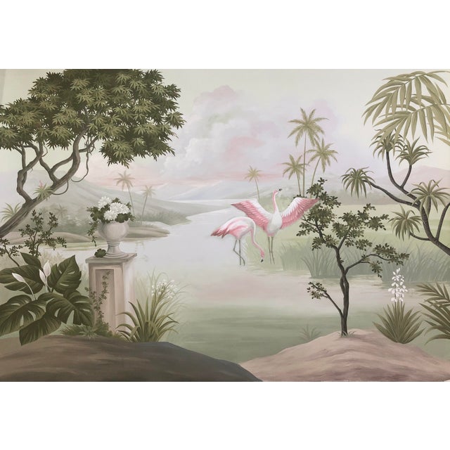 1: Commodity: Retro French Hand-Painted Tropical Riverside Flamingo Mural 2: Handicrafts: 100% handmade and hand-painted....
