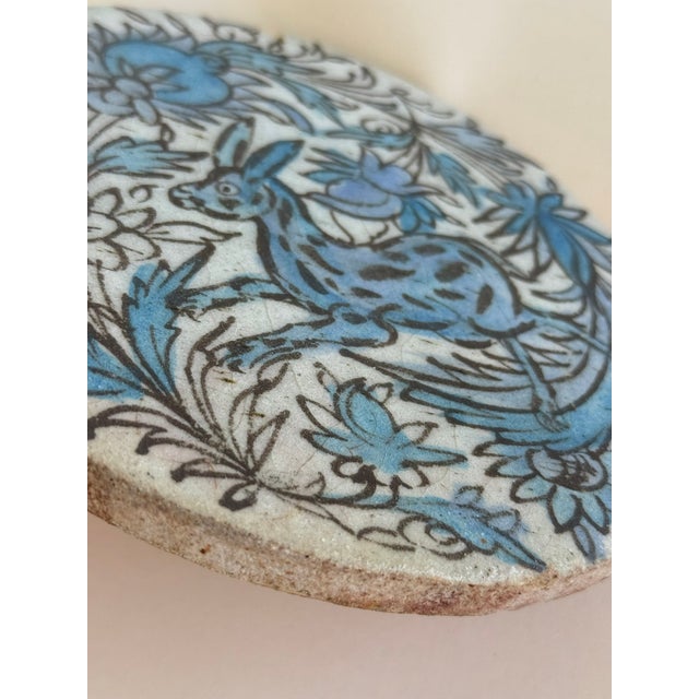 Persian 17th Century Persian Round Decorative Blue & White Tile For Sale - Image 3 of 5