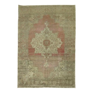 Mid 20th Century Soft Pink Turkish Oushak Rug - 3'10" x 5'6" For Sale