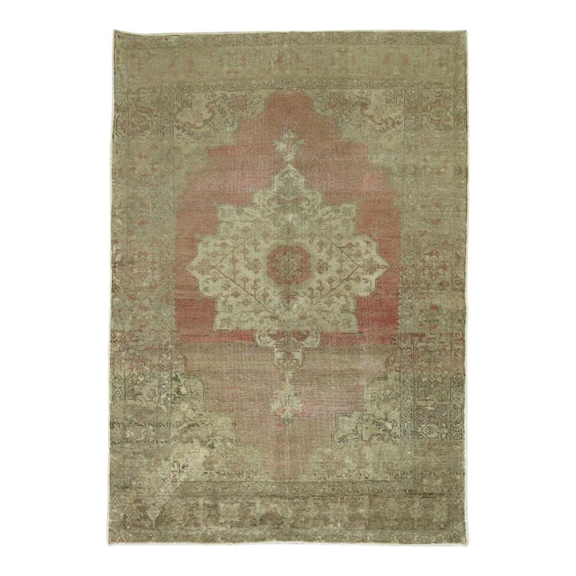 Mid 20th Century Soft Pink Turkish Oushak Rug For Sale