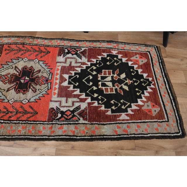 Red 1970s Vintage Handmade Wool Cotton Red Runner Rug For Sale - Image 8 of 11