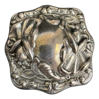 Art Nouveau Sterling Silver Brooch Ornate Square Pin Vintage Antique Estate Jewelry For Sale