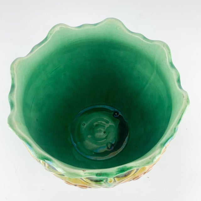 Stunning Large Antique Art Nouveau Pottery Jardiniere Blended Majolica Hearts For Sale - Image 9 of 12