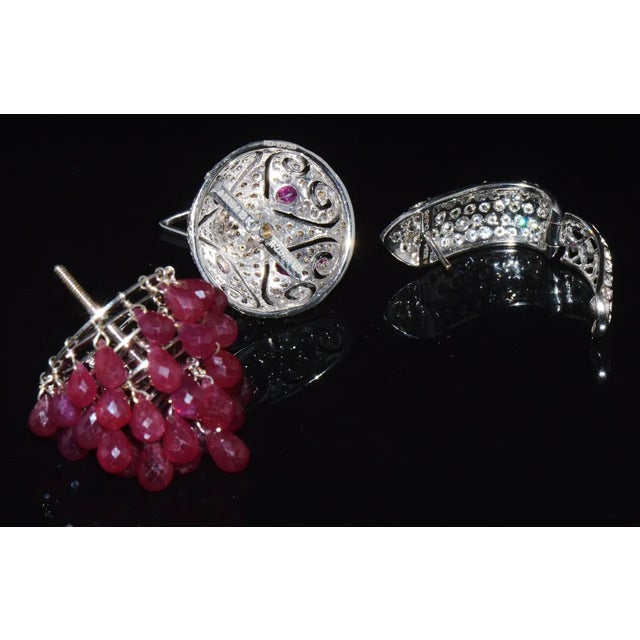 A Pair of Diamond Ruby 18K Solid Gold 3-IN-1 Chandelier Dangle Cluster Earrings For Sale In Dallas - Image 6 of 10
