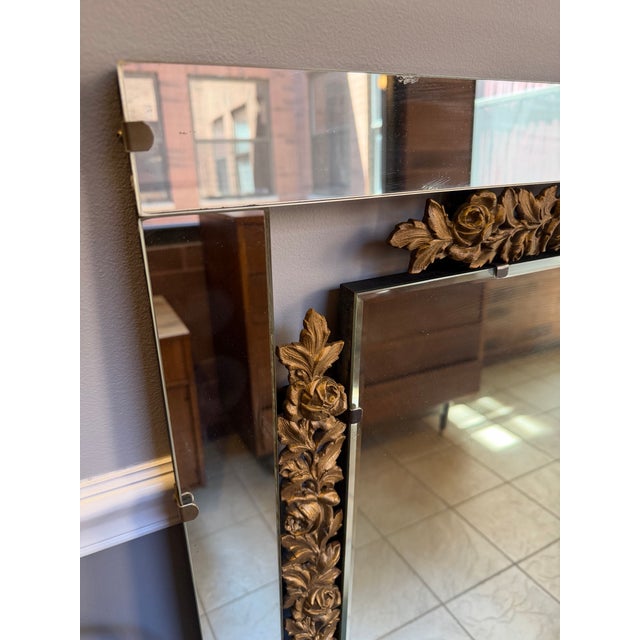 Wood Vintage 1950s Parisian Apartment Large Monumental Ornate Wall Mirror For Sale - Image 7 of 9