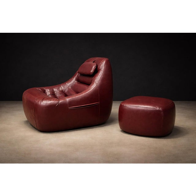 Burgundy MP-113 Lounge Chair with Ottoman in Original Faux Leather by Percival Lafer, Brasil, 1970s - Lot 571A For Sale - Image 8 of 17