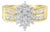 10K Yellow Gold 1.0 Cttw Round & Baguette Cut Diamond Floral Cluster Double-Channel Flared Band Statement Ring - Size 8 For Sale