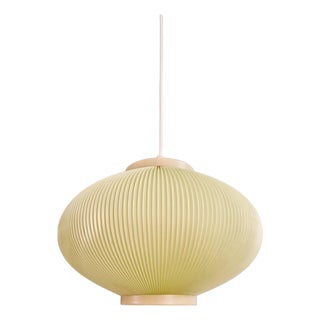Vintage Pleated Celluloid Pendant Light in Pale Green Color, 1960s For Sale