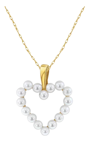 Heart Shaped Pearl Pendant 14k Yellow Gold 16"