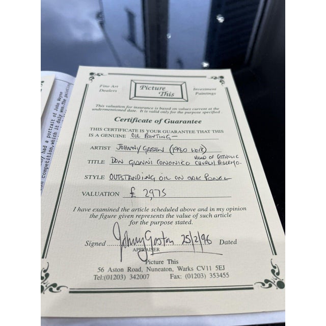 J Gaston, Portrait of Don Gianni Cononico, Head of Catholic Church, Palermo, 20th Century, Oil on Board, Framed For Sale - Image 10 of 13