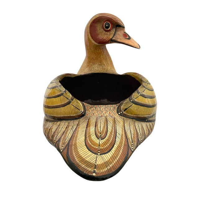 This vintage large Sermel paper mache hand-painted duck planter is a unique piece of Mexican folk art from Tonala....