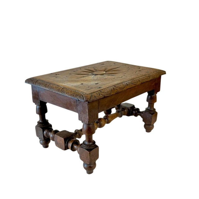 Antique French Provincial Carved Oak Joint Small Stool or Riser For Sale - Image 14 of 15