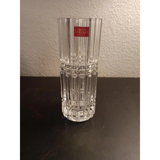 Cristal d' Arques 1970s Cristal D Arques Cut Crystal Cylinder Vase Made in France For Sale - Image 4 of 6