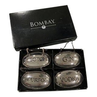 Godinger for the Bombay Company Silverplate Decanter Tags - Vintage Barware Set of 4. Great for Bar Cart, Palm Beach Chic & Grandmillennial. See Pics! For Sale