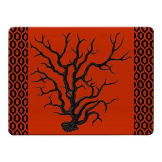 Vintage Florentine Red Coral Lacquered Cork Placemat – Handmade in Firenze, Italy For Sale