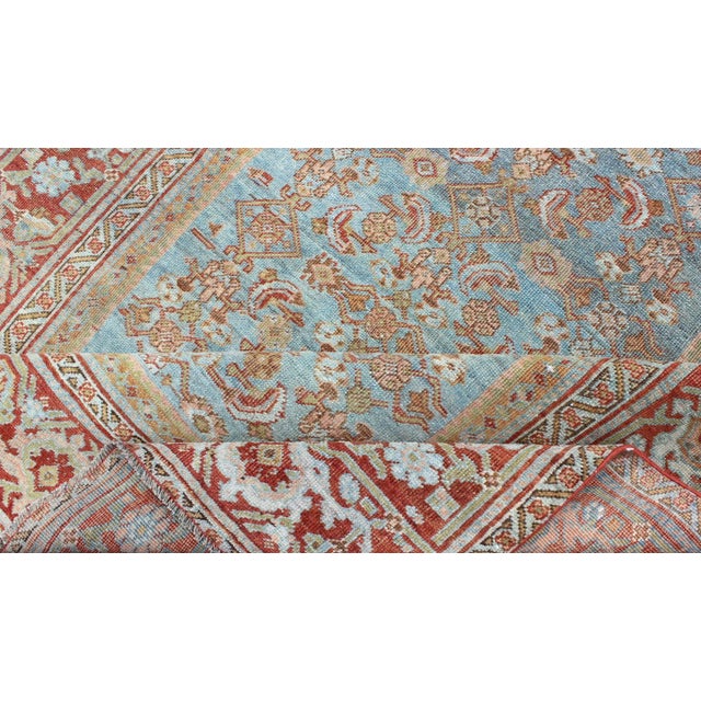 Antique Persian Bidjar Rug With Blossoming Floral Design in Light Blue and Red For Sale - Image 9 of 11