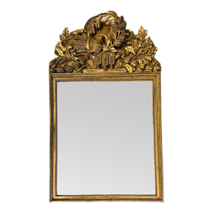 Large Carved Antique Regency Carved Wood Gold Mirror.. 64” Tall. Three Dimensional Carving Doves and Cornucopia.