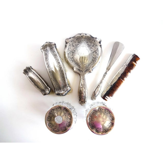 Silver Antique Art Nouveau Sterling Silver Dresser Set - 7 Pieces For Sale - Image 8 of 13