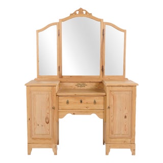 Pine Dressing Table with Mirror, 1920s For Sale