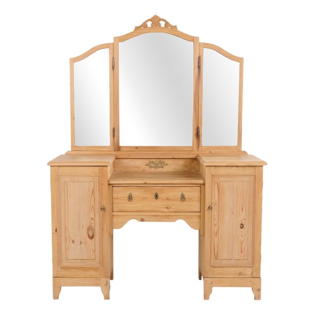 Pine Dressing Table with Mirror, 1920s For Sale