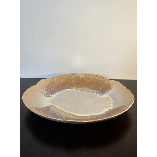 Authentic mid-century modern Jacques Garnier iridescent platter with asymmetrical scalloped edge, subtly resembling the...