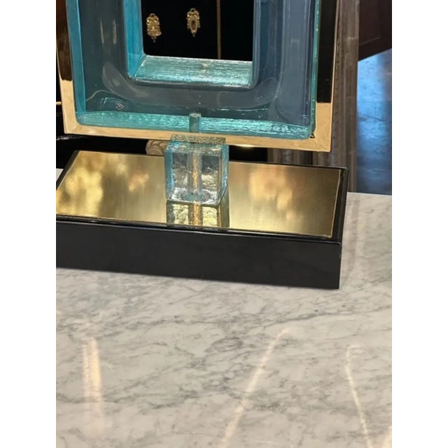 Modern Pair of Blue Square Murano Glass Lamps For Sale - Image 3 of 7