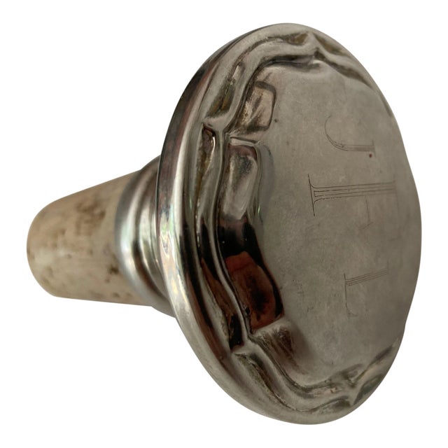 Vintage Silverplate Bottle Stopper With Monogram "Jfl" For Sale