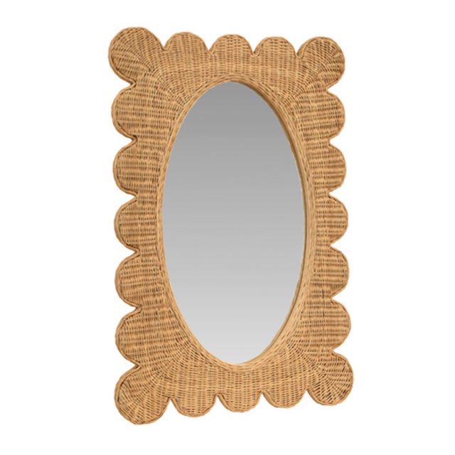 Contemporary Matthew Izzo Home Lillian Woven Rattan Wall Mirror - Rectangular Frame With Oval Mirror For Sale - Image 3 of 5