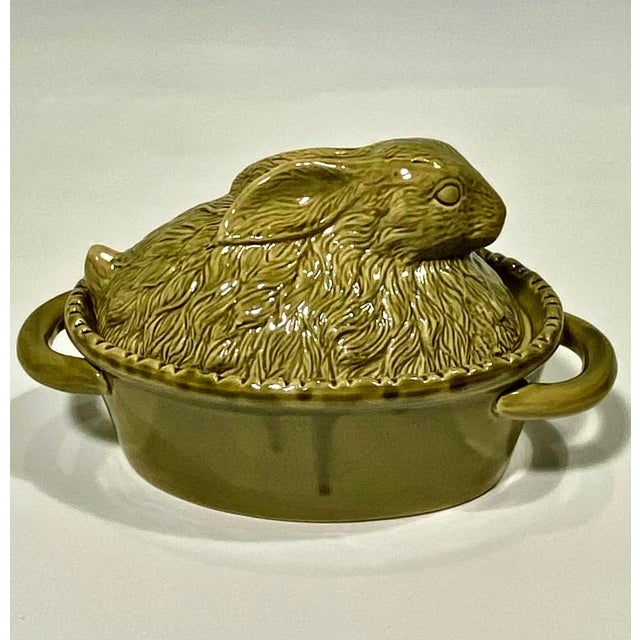 1970s Vintage Green Majolica Rabbit Tureen, French For Sale - Image 5 of 9