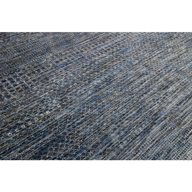 Allover Geometric Modern Handmade Wool Rug in Gray & Blue Colors For Sale - Image 10 of 10