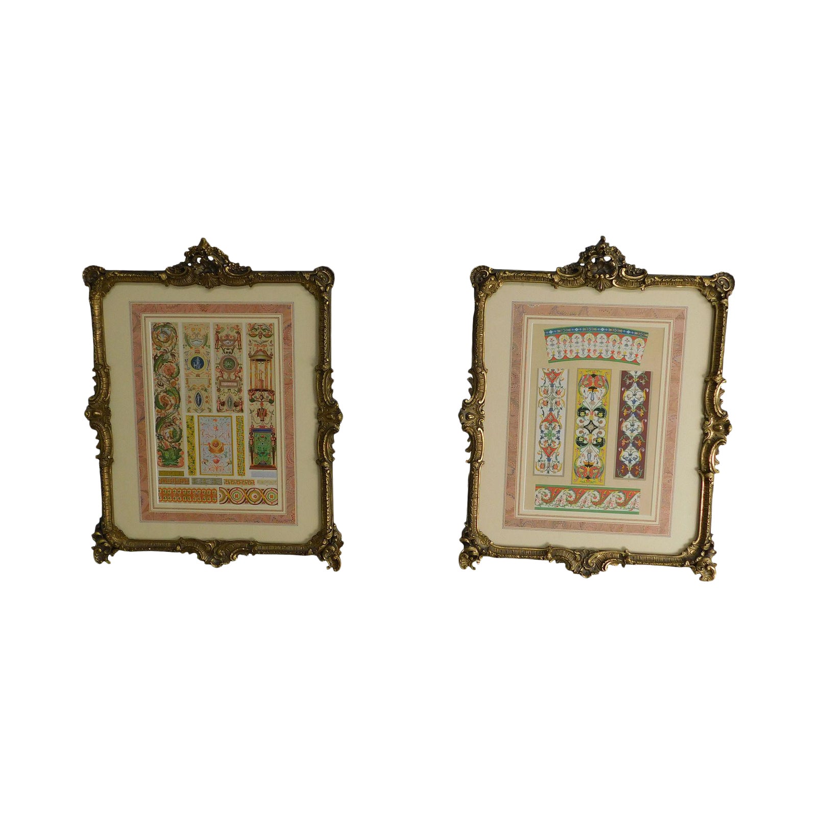 Rococo Gilt Framed Prints Showing Samples of Decorative Wallpaper
