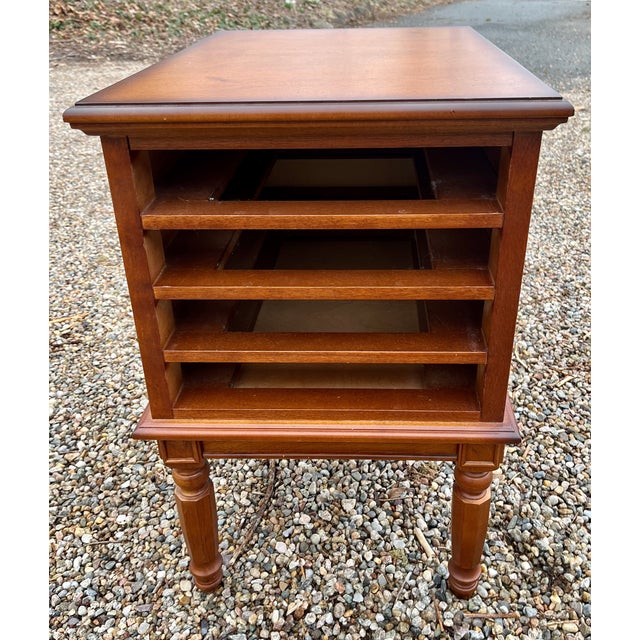 Traditional Side Table With Storage of Four Folding Serving Tray Stands Solid Birchwood For Sale - Image 3 of 13