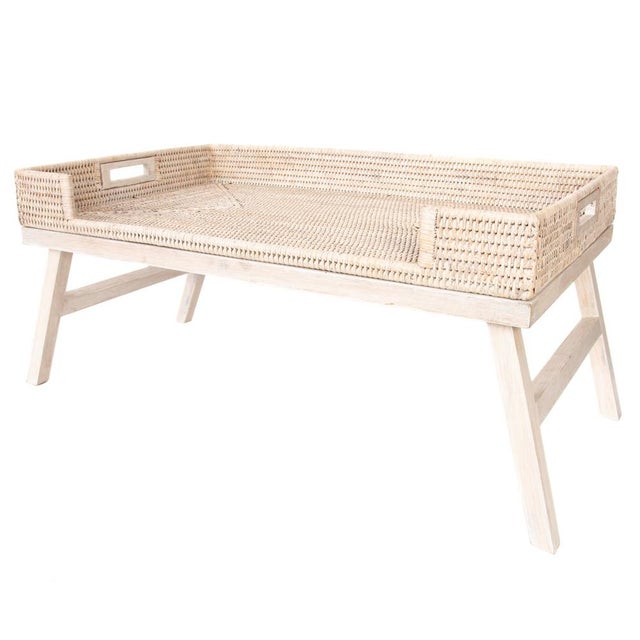 Artifacts Rattan Breakfast Tray Table in White Wash For Sale - Image 9 of 9