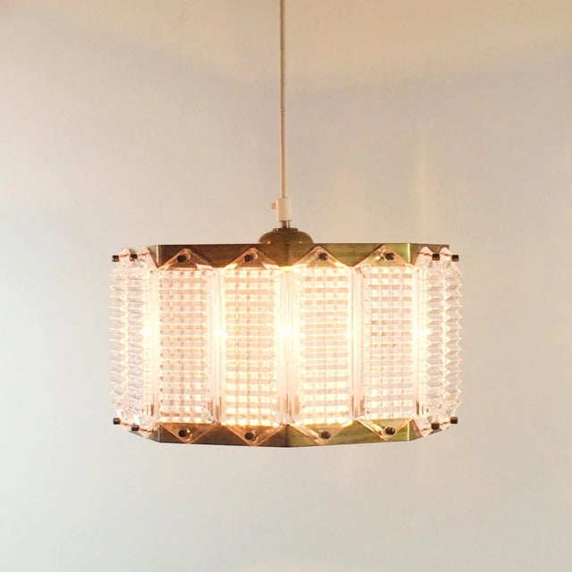 Mid-Century Scandinavian Glass & Brass Ceiling Light by Wiktor Berndt for Flygsfors, Sweden, 1960s For Sale - Image 6 of 8