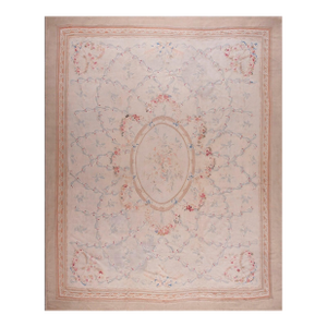 Luxurious Antique Floral Design on a Delicate White Background French Aubusson Rug