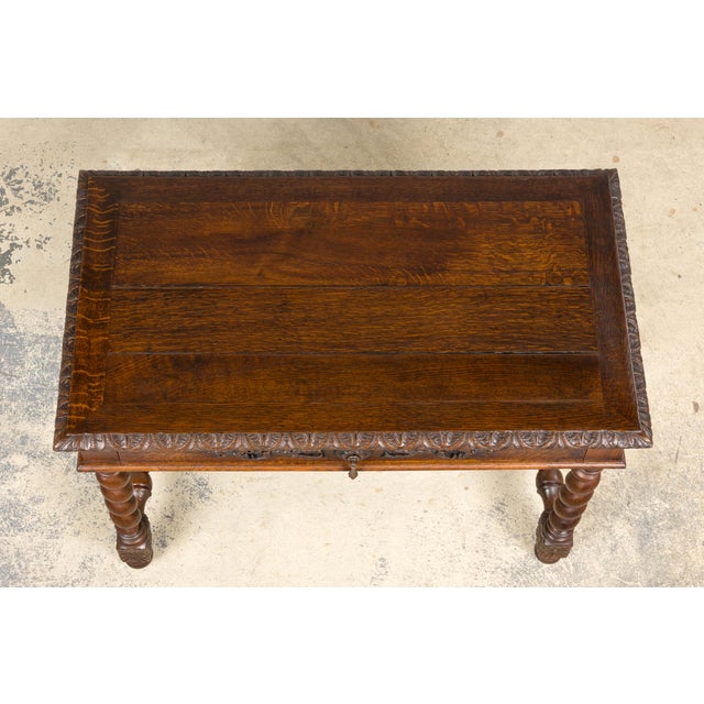 Antique French Louis XIII Style Oak Writing Table or Side Table, Late 19th Century For Sale - Image 4 of 18